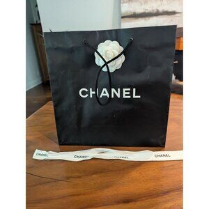 Chanel Black Shopping Gift Bag With Camellia Flower And Ribbon Elegant Packaging